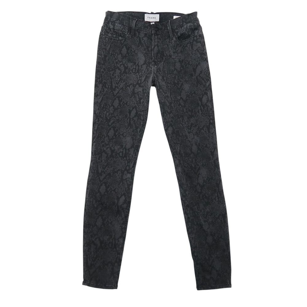 Frame Le Skinny de Jeanne Grey Black Python Snake Reptile Jeans 28